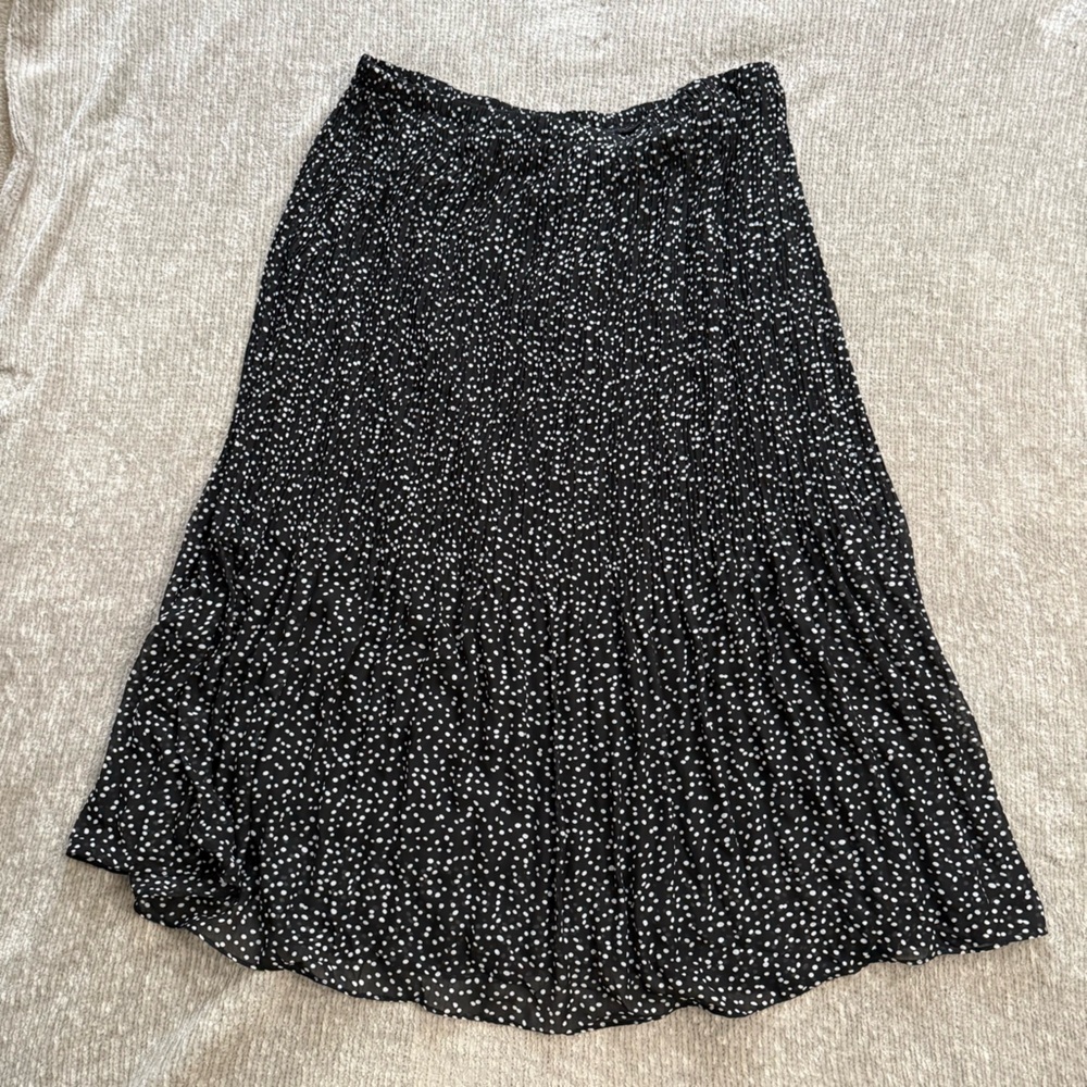 WD NY Black White Polka Dot Midi Skirt Elastic Waist Flowy XL